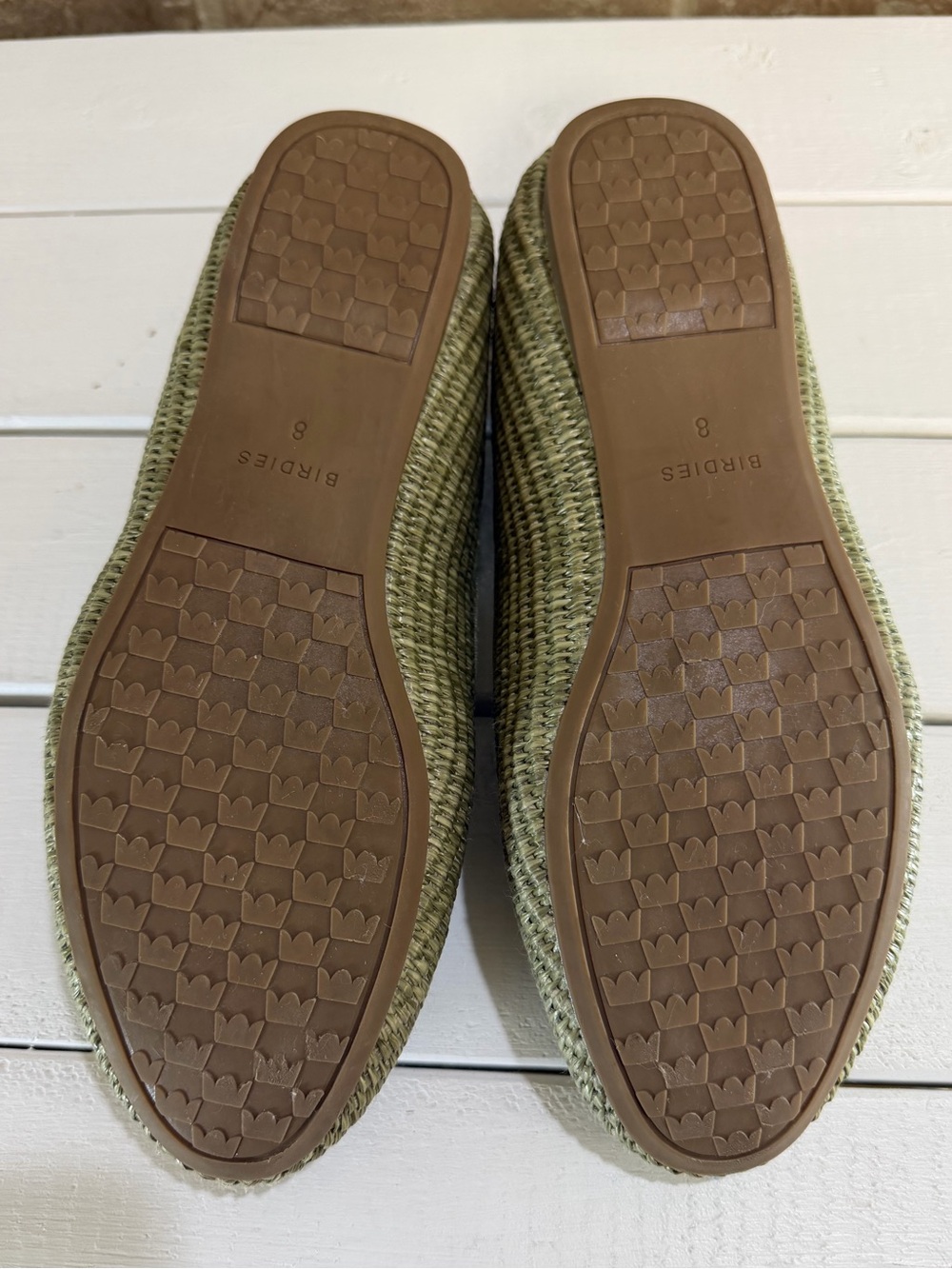 Birdies The Starling Raffia Loafers Olive Green Woven Flats Size 8 - Picture 10 of 11